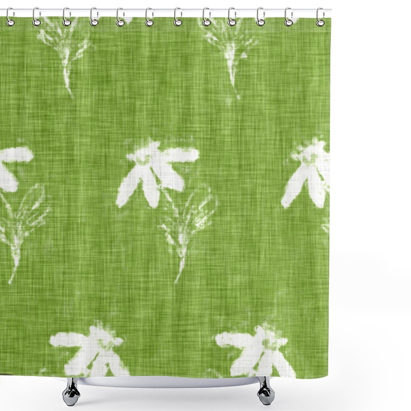 Personality  Hand Drawn Flower Motif Linen Texture. Whimsical Garden Seamless Pattern. Modern Spring Doodle Floral Nature Textile For Home Decor. Botanical Scandi Style Rustic Green All Over Print. Shower Curtains