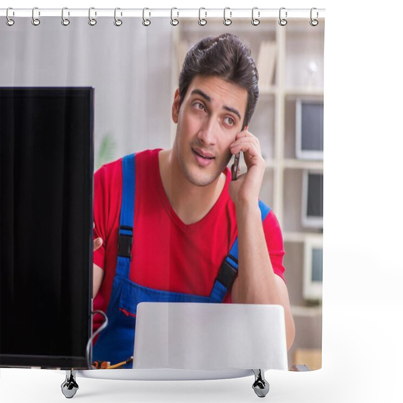 Personality  Professional Repair Engineer Repairing Broken Tv Shower Curtains