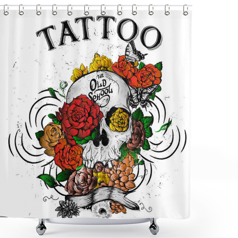 Personality  Skull And Flowers Tattoo Shower Curtains