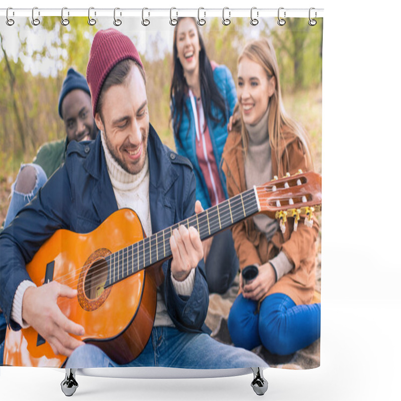 Personality  Friends Enjoying Guitar In Autumn Park Shower Curtains