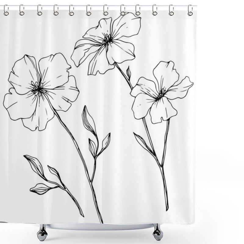 Personality  Vector. Isolated Flax Flowers Illustration Element On White Background. Black And White Engraved Ink Art. Shower Curtains