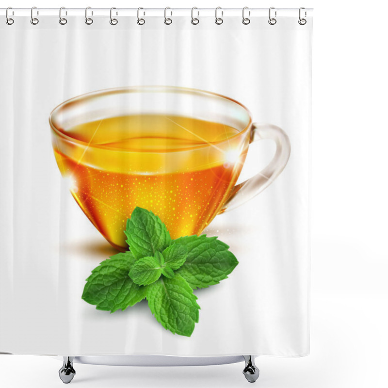 Personality  Vector Cup Of Tea With Mint Leaves On A White Background Shower Curtains