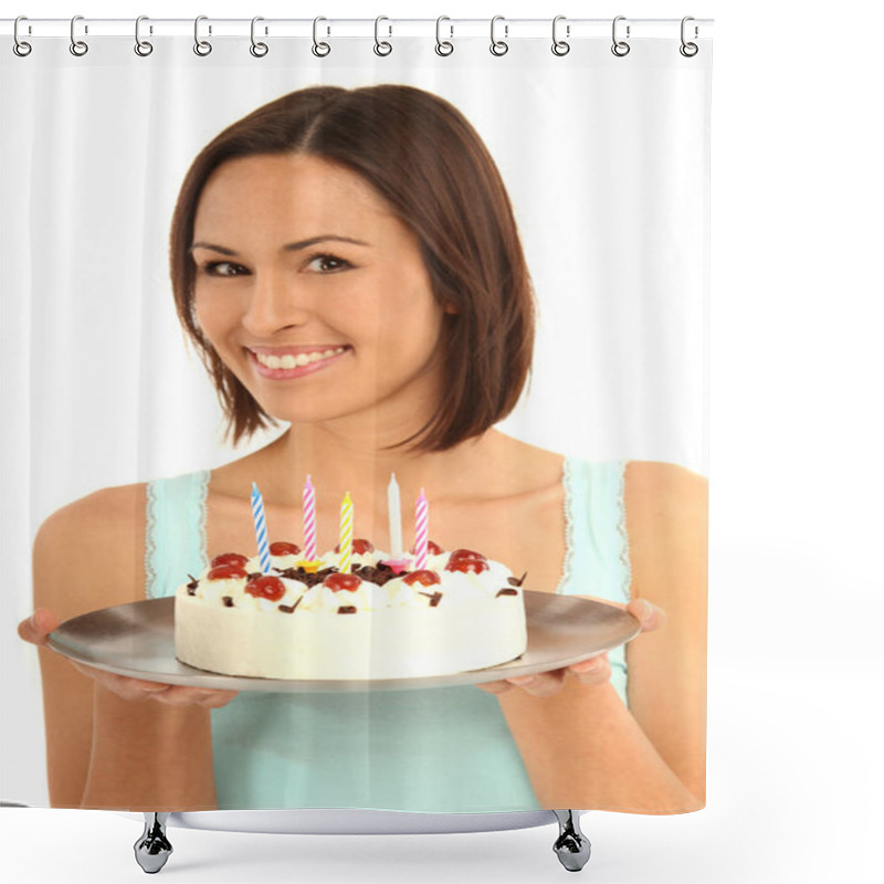 Personality  Portrait Of Woman With Cake Shower Curtains