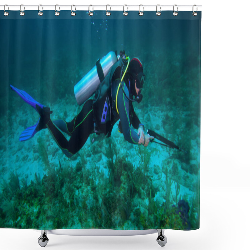 Personality  Spear Fisherman With Speargun Shower Curtains