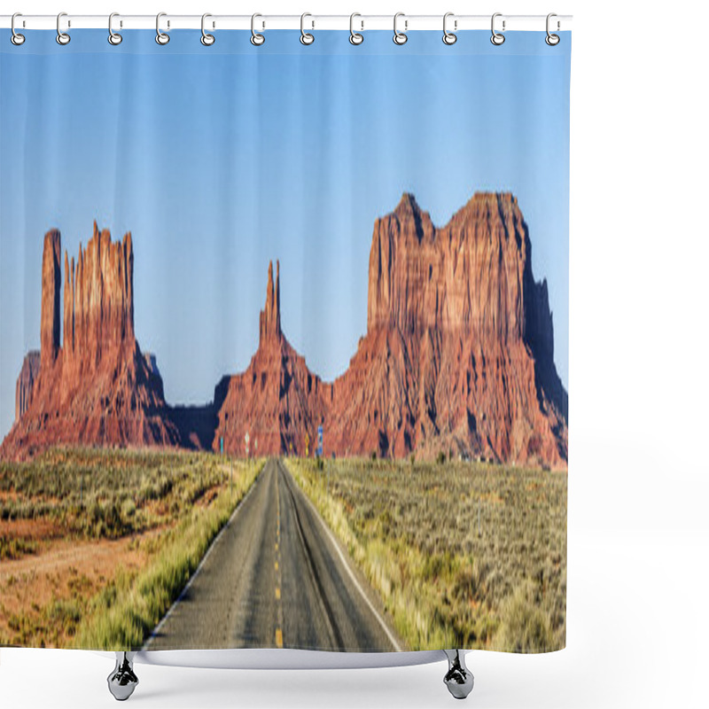 Personality  Panoramic View Of Road To Monument Valley Shower Curtains