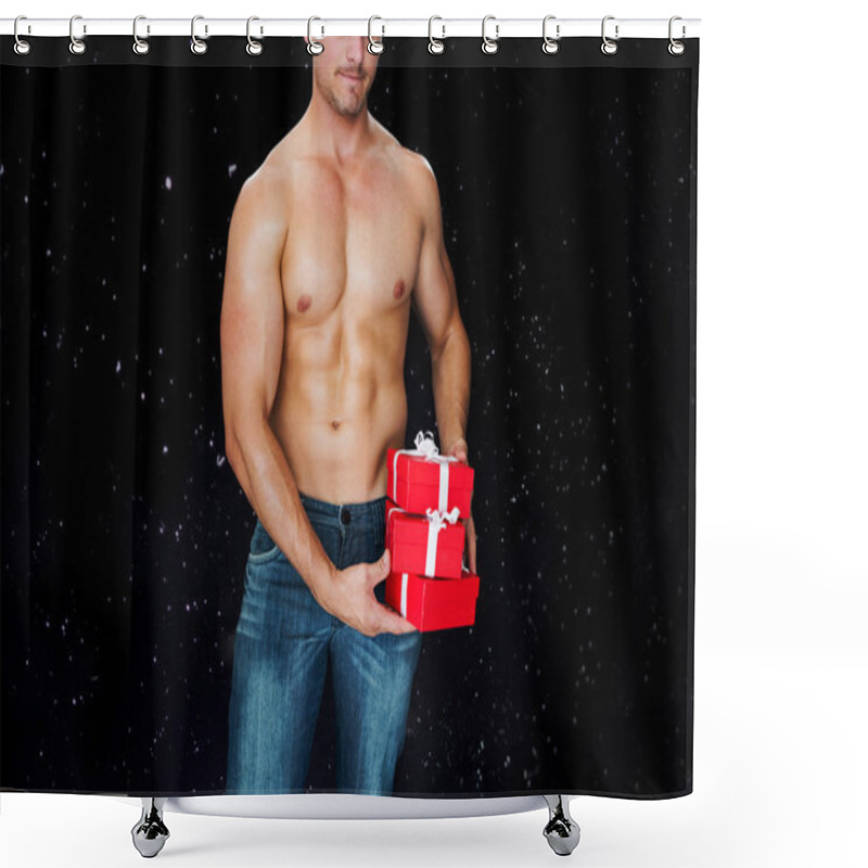 Personality  Attractive Bodybuilder Against Black Shower Curtains