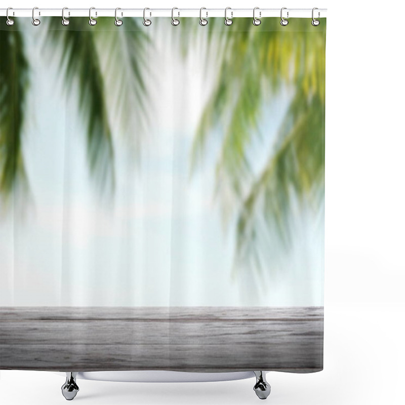 Personality  Background Coconut And Wood Plank, Coconut Palm Tree Background Blurred And Slats Wooden Texture Floor Plank Table Empty Shower Curtains