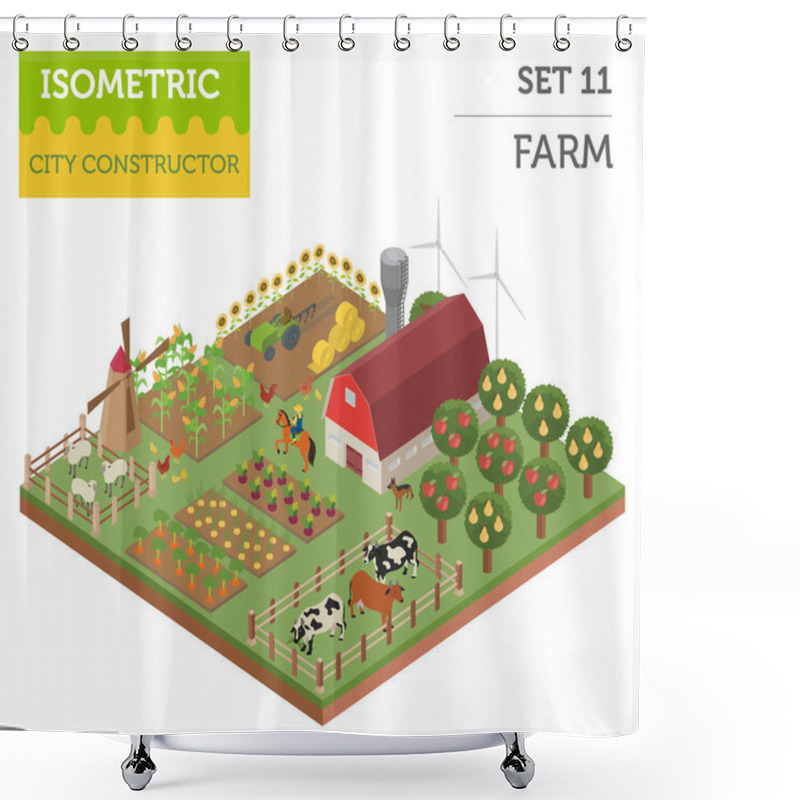 Personality  Flat 3d Isometric Farm Land And City Map Constructor Elements Is Shower Curtains