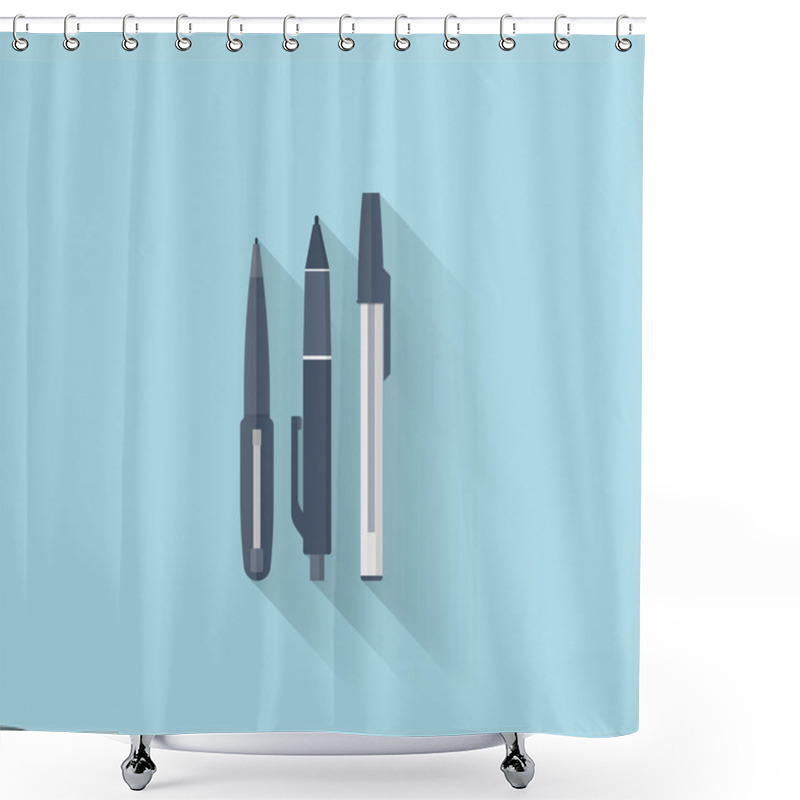 Personality  Flat Web Internet Icon. Pen Set. Shower Curtains