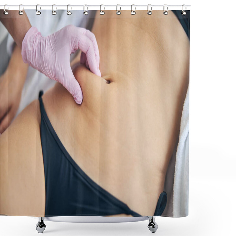 Personality  Professional Dermatologist Examining An Adult Caucasian Woman Shower Curtains