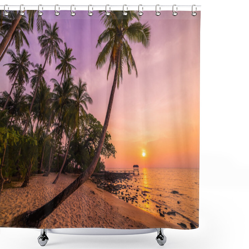 Personality  Beautiful Sunset Over The Sea With A View At Palms Shower Curtains