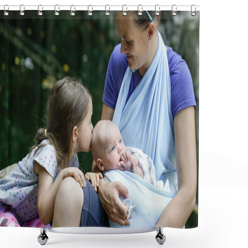 Personality  Mother Enjoying Nature With Her Daughter And Baby Shower Curtains