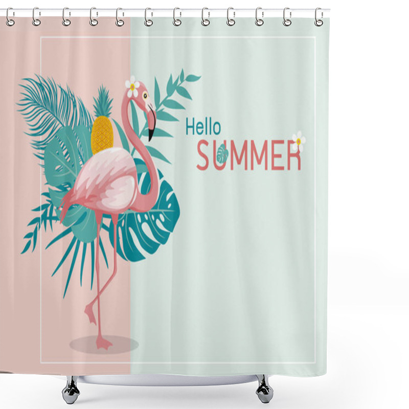 Personality  Summer Banner Design Of Flamingo And Tropical Leaves With Copy Space Vector Illustration Shower Curtains