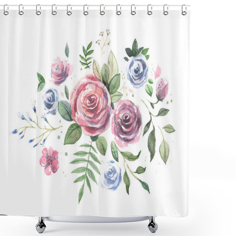 Personality  Watercolor Flowers. Floral Illustration, Leaf And Buds. Botanical Composition For A Wedding Or Greeting Card, Birthday And Other Holiday And Summer Background. Watercolor Illustration On White Background. Shower Curtains