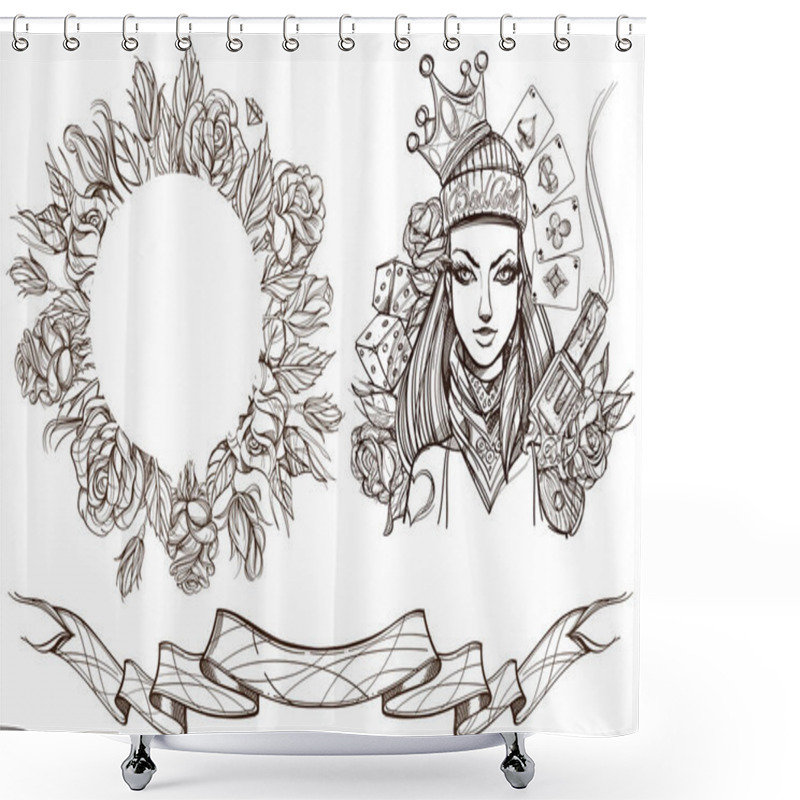 Personality  Roses And A Woman Illustration Shower Curtains