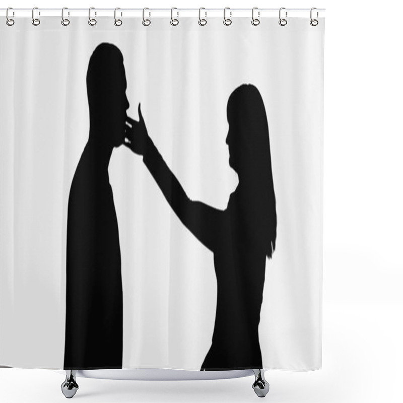 Personality  Shadow Of Wife Giving Slap To Husband While Quarreling Isolated On White Shower Curtains