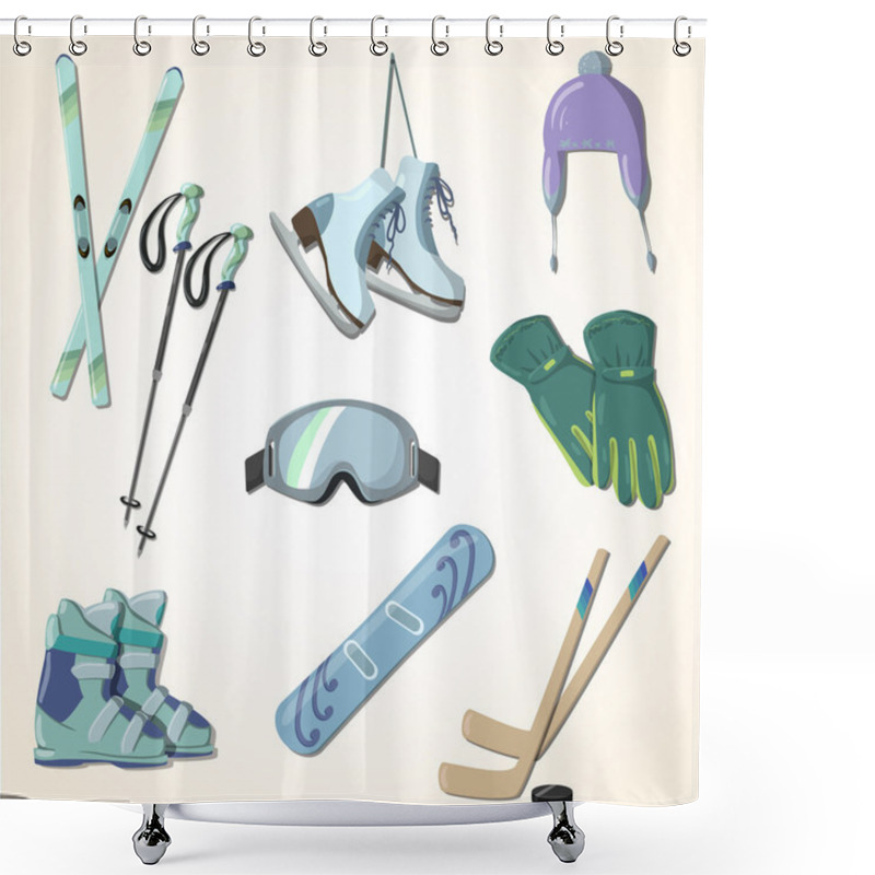 Personality  Winter Sports Equipment Icons Collection Shower Curtains