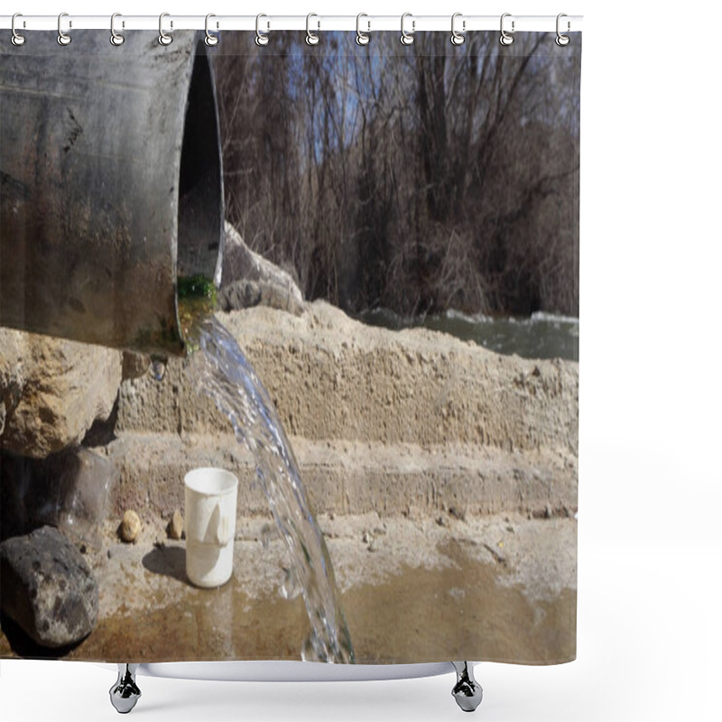 Personality  The Flow Of Water A Natural Spring Flows From A Pipe In The Countryside Shower Curtains