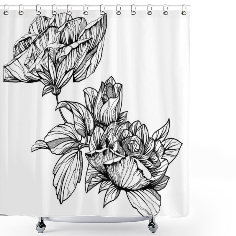 Personality  Black And White Hand Painted Graphic Flowers Shower Curtains