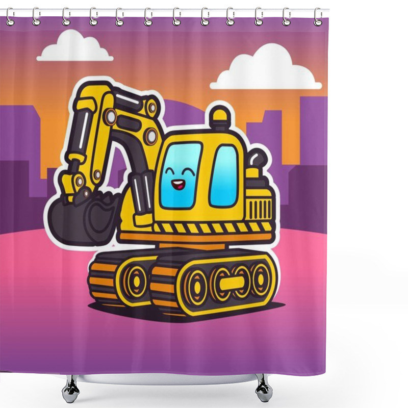 Personality  Heavy Equipment Flat Cartoon Illustration - Excavator Shower Curtains