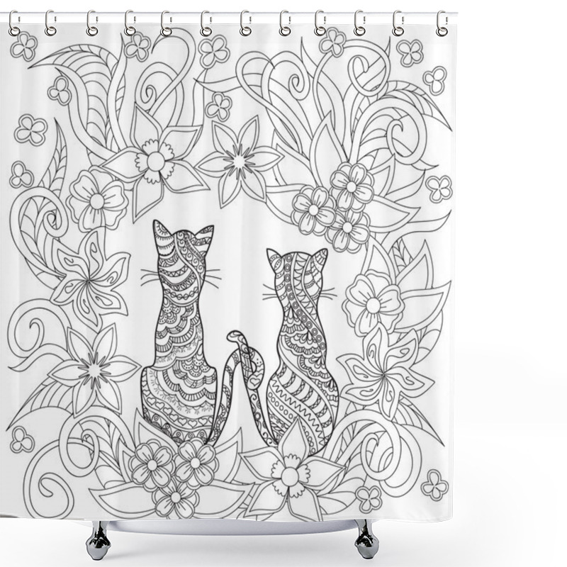 Personality  Hand Drawn Decorated Cartoon Cats Into Flowers Shower Curtains