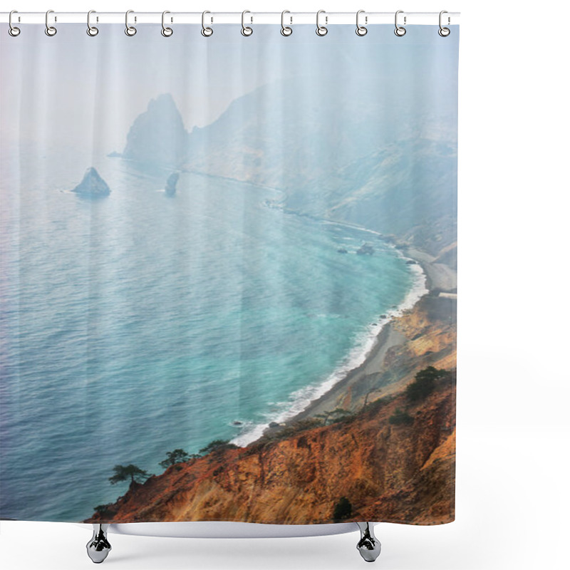 Personality  Seascape In Fog Shower Curtains