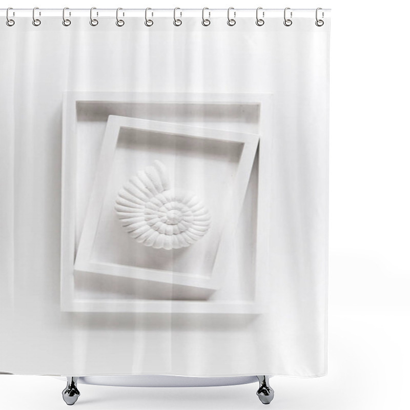 Personality  White Sea Shell In Two Frames On A White Background, Abstract Ar Shower Curtains