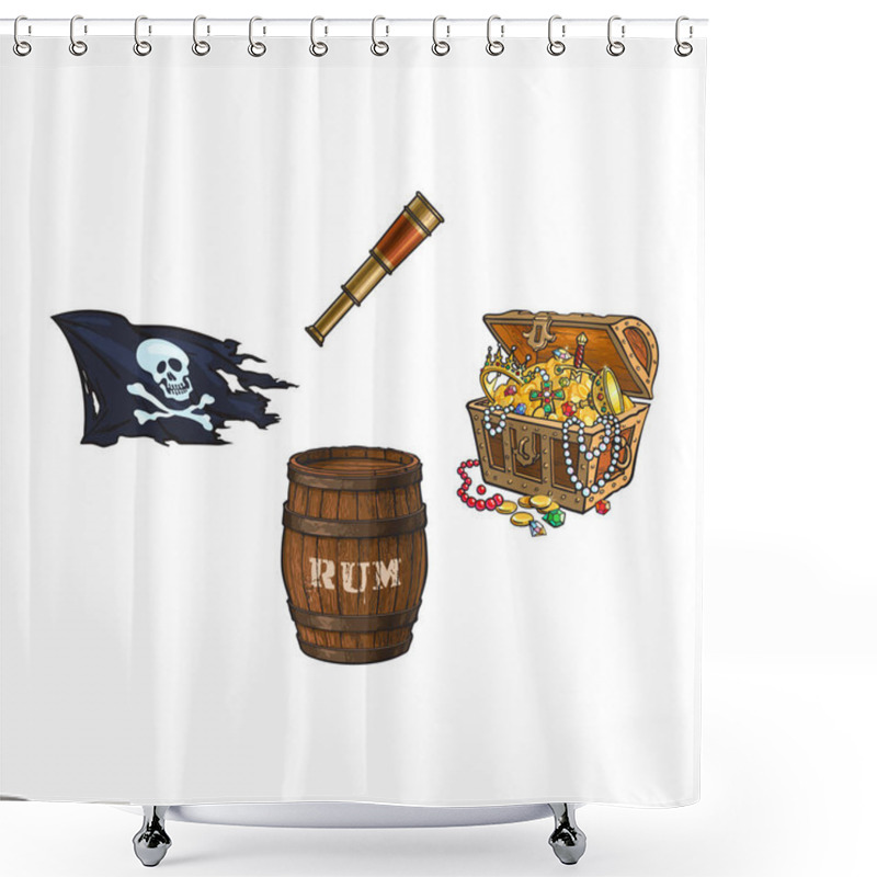 Personality  Vector Cartoon Pirates Symbols Set Isolated Shower Curtains