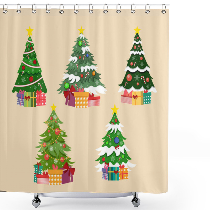 Personality  Vector Illustration Of Set Of Decoration Christmas Trees With Presents Shower Curtains