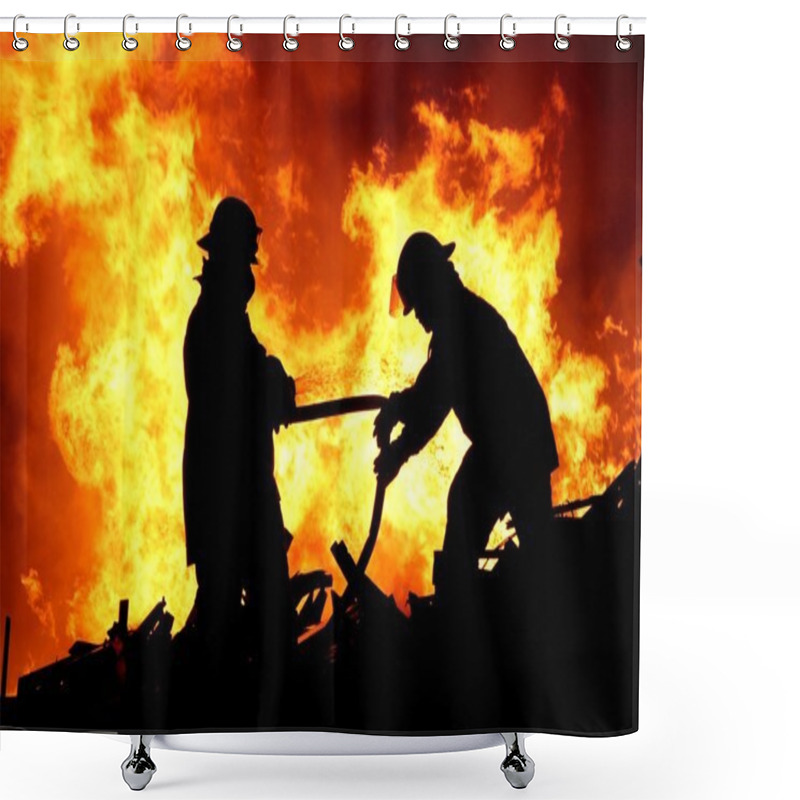 Personality  Two Fire Fighters And Flames Shower Curtains