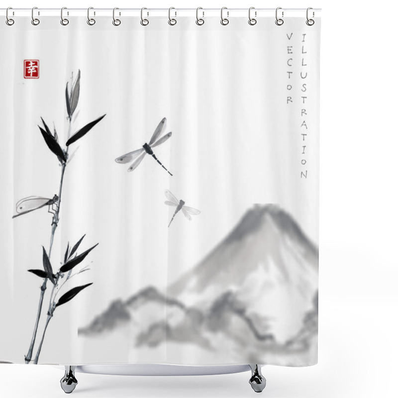 Personality  Bamboo, Dragonflies And Fujiyama Mountain Shower Curtains