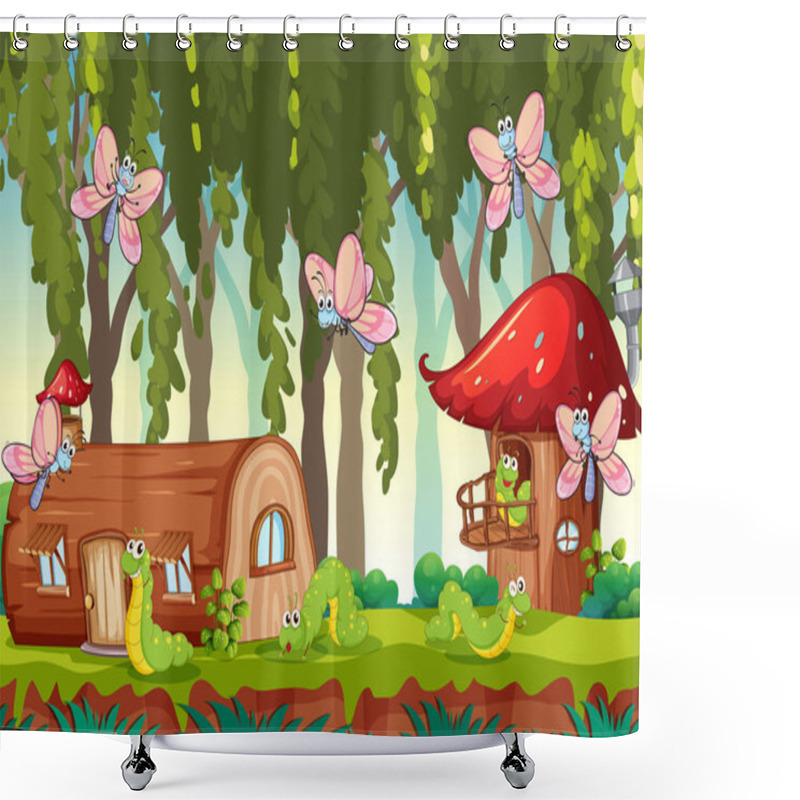 Personality  Butterfly And Caterpillar In Nature Illustration Shower Curtains