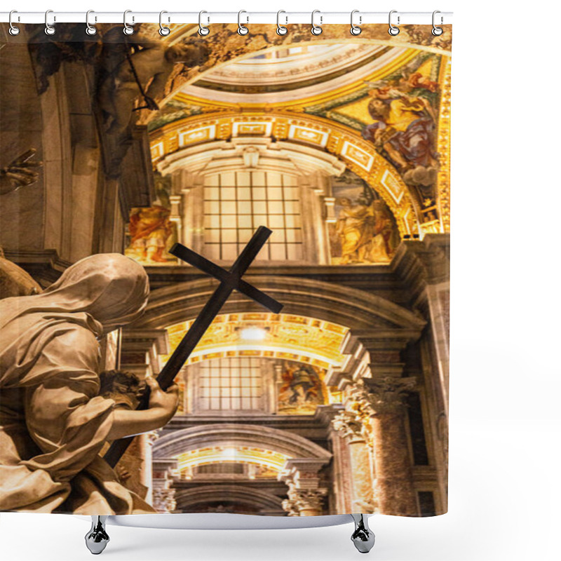 Personality  ROME, ITALY - JUNE 28, 2019: Interior Of Basilica With Frescoes And Sculpture In Vatican Shower Curtains