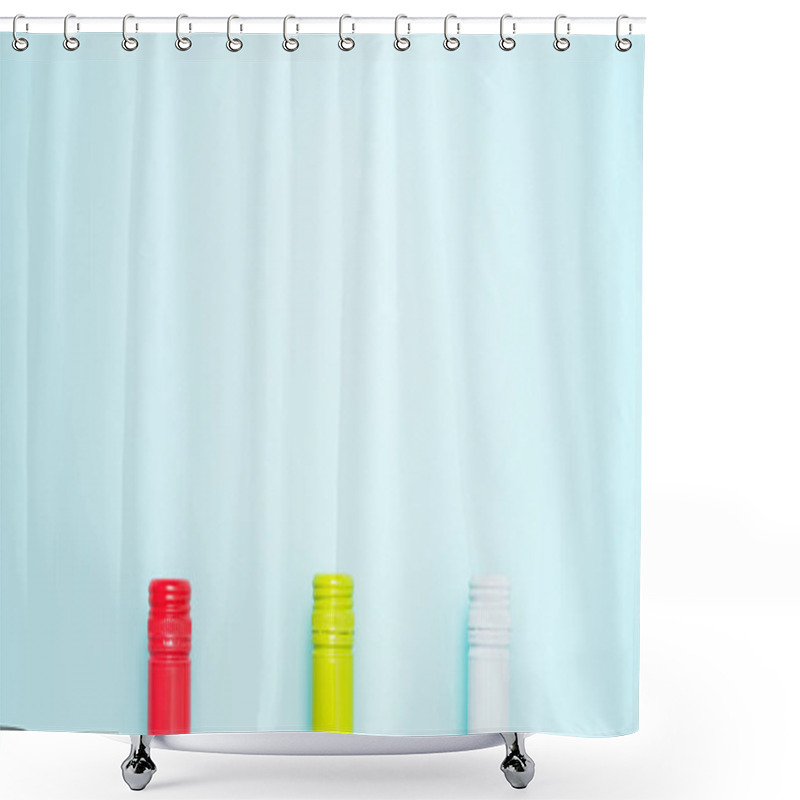 Personality  Colorful Bottle Caps Of White And Rose Wine Bottles On Turquoise Background. Minimal Abstract Colorful Layout Concept Of Summer Time Alcohol Beverage. Long Wide Banner. Shower Curtains