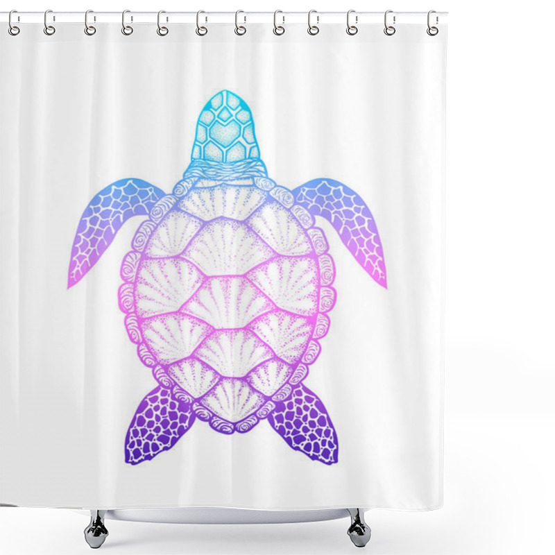 Personality  Sea Turtle In Line Art Style. Hand Drawn Vector Illustration Isolated On White Background. Design For Coloring Book Shower Curtains