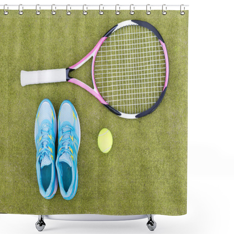 Personality  Tennis Equipment Set Of Tennis Racket, Ball And Female Sneakers  Shower Curtains