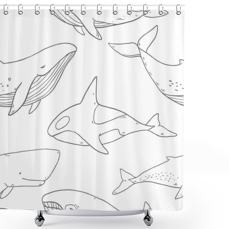 Personality  Pattern With Sea Life Collection Of Whales Shower Curtains