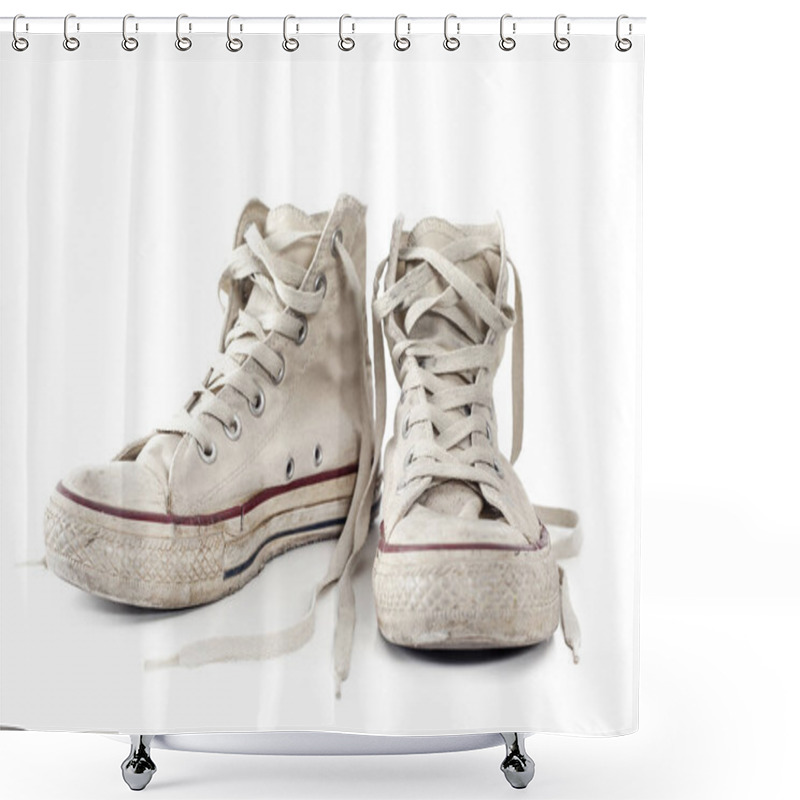 Personality  Old White Sneakers On White Background Shower Curtains