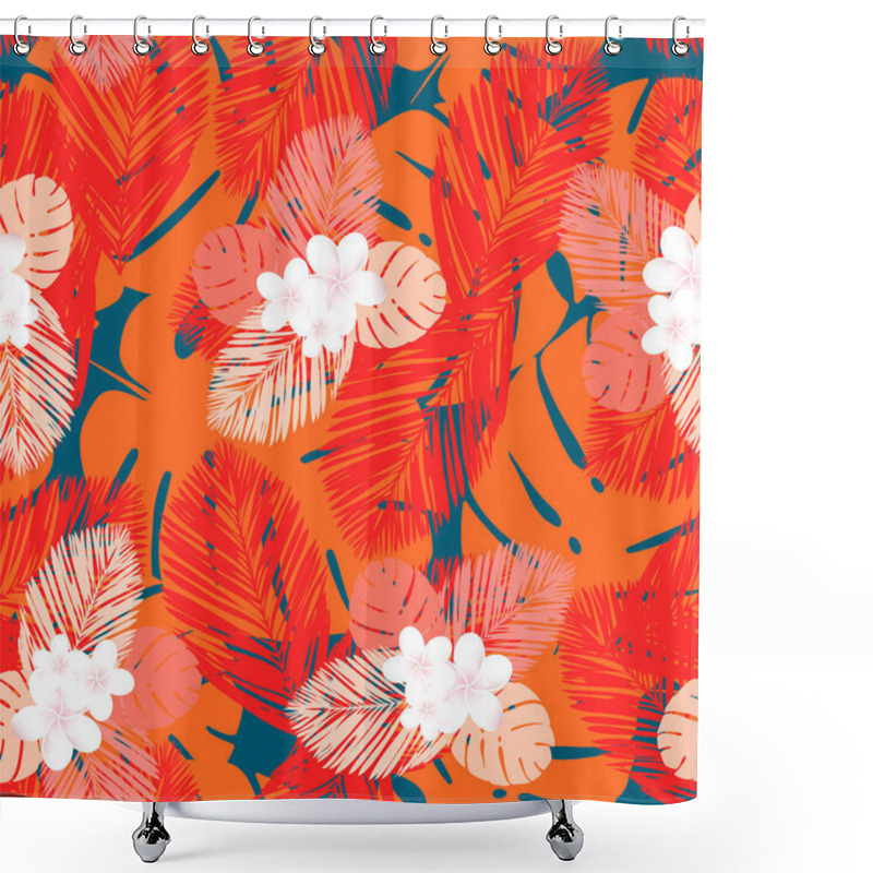 Personality  Seamless Vector Tropical Pattern. Plumeria, Frangipani. Exotic Vector Beach Wallpaper Seamless Pattern. Shower Curtains