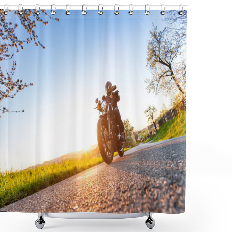 Personality  Young Man Driving Chopper Shower Curtains