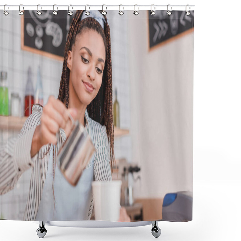 Personality  Barista Pouring Milk Into Coffee Shower Curtains