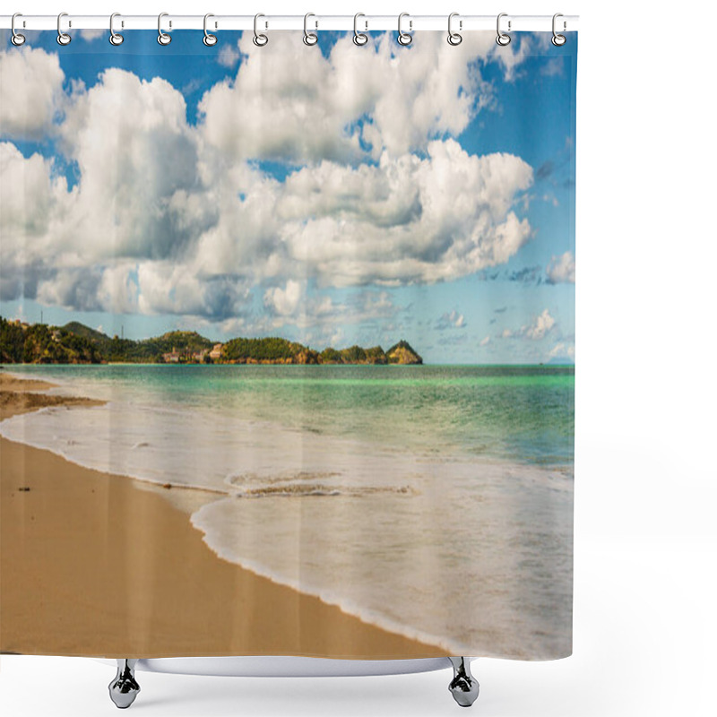 Personality  Caribbean Beach With White Sand, Deep Blue Sky And Turquoise Water Shower Curtains