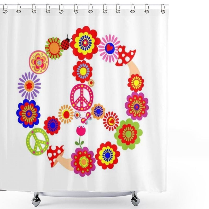 Personality  Peace Flower Symbol With Mushrooms Shower Curtains