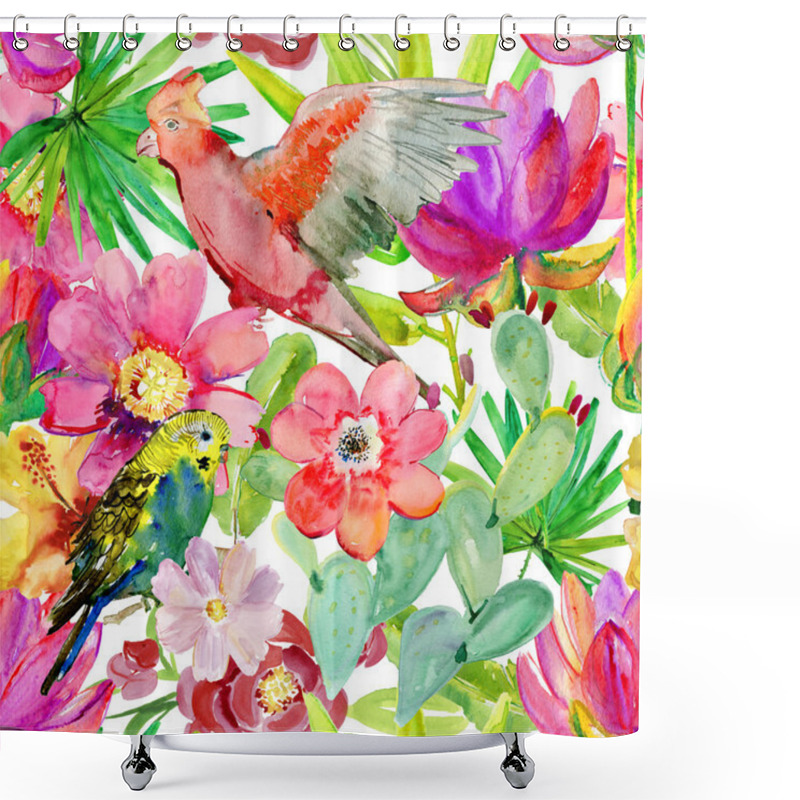 Personality  Tropical Parrots, Cactus, Flowers And Fruits Shower Curtains