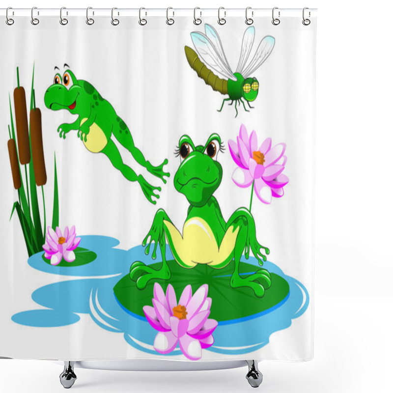 Personality  Green Frogs In Pond Shower Curtains