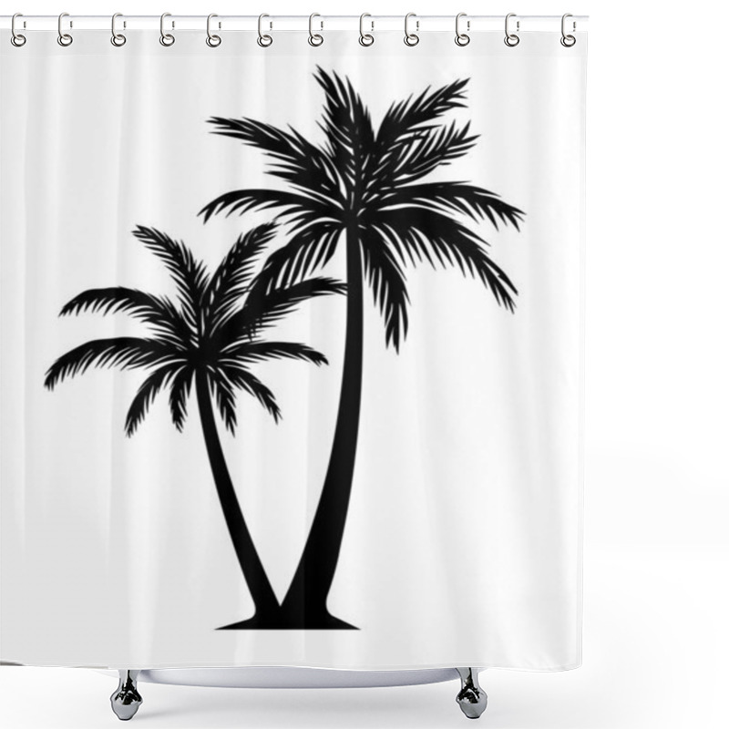 Personality  Palm Tree Silhouette Detail Illustration Black And White Shower Curtains