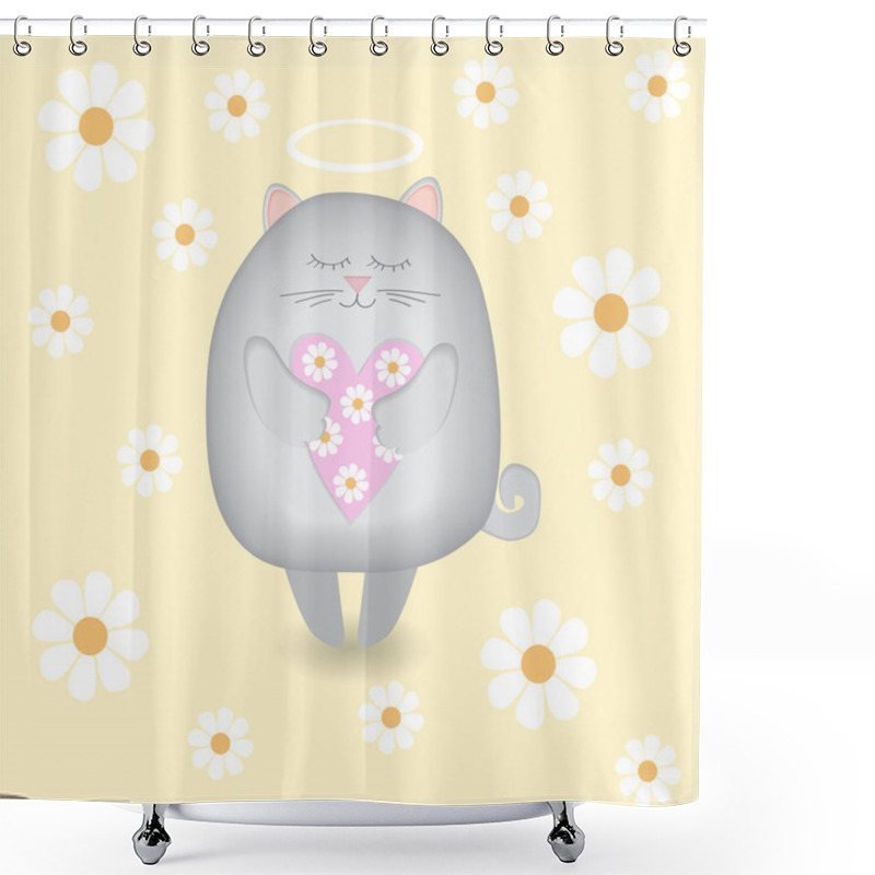 Personality  Vector Background With Angel Cat. Shower Curtains