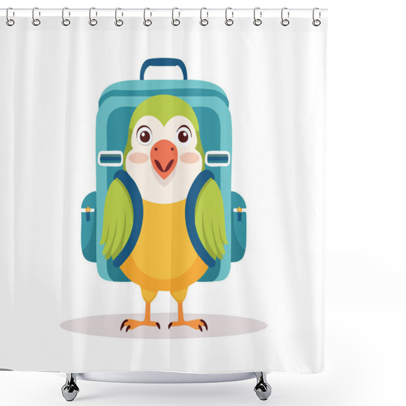 Personality  Cute Parrot With Large Backpack Shower Curtains