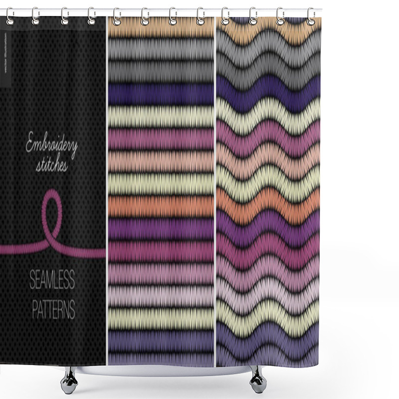 Personality  Embroidery Satin Stitch Seamless Patterns Shower Curtains