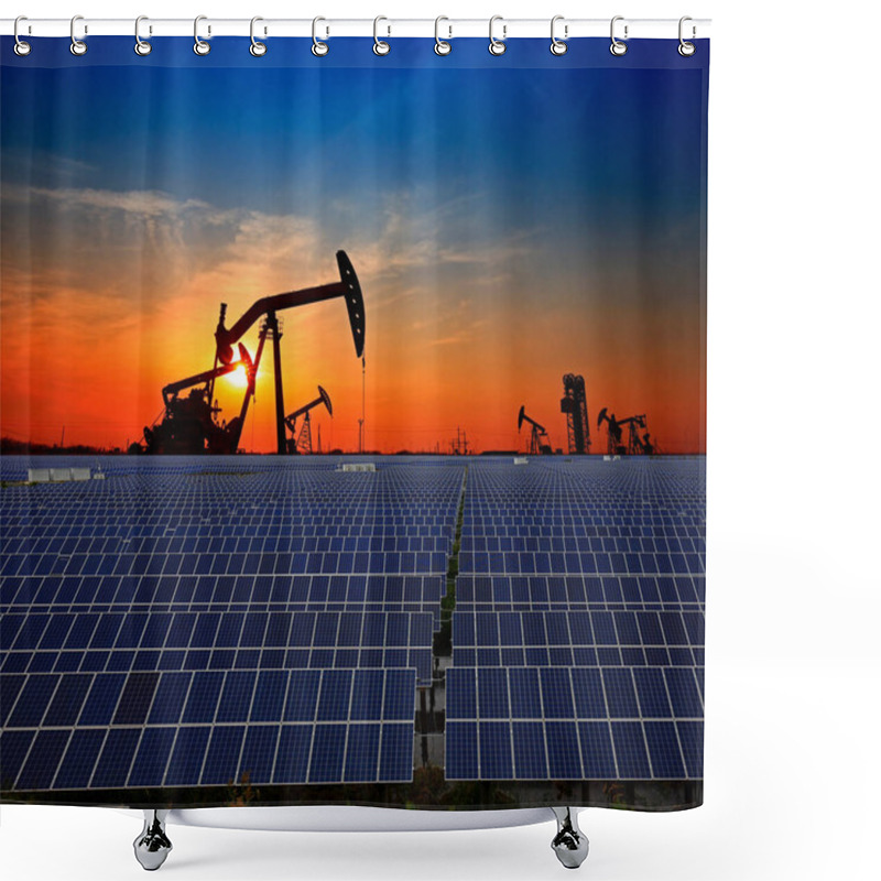 Personality  Oil Pump With Solar Panels Shower Curtains